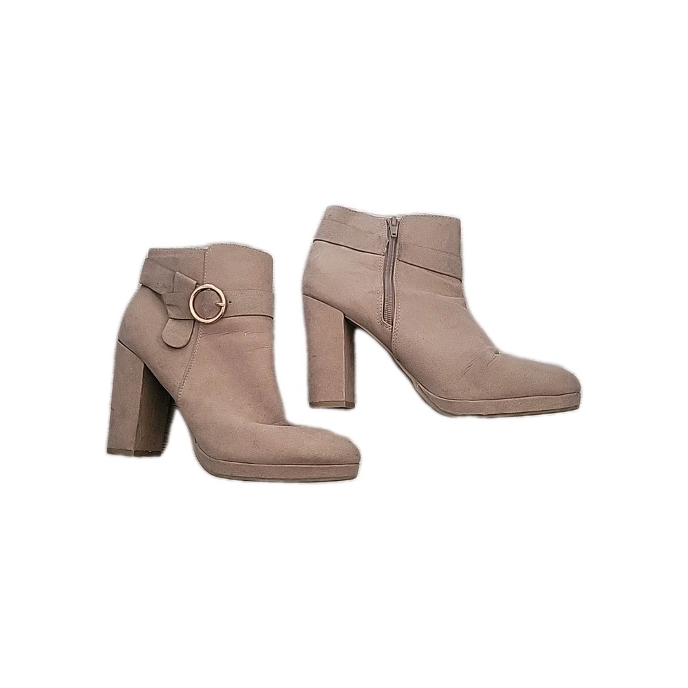 LC Lauren Conrad Women's 9 Beige Faux Suede High Heel Booties Fall Bohemian Chic